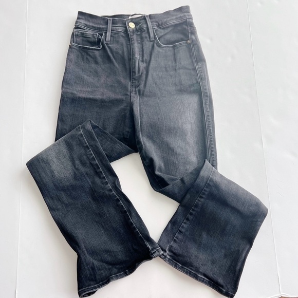 2/25 FRAME Denim Le Sylvie Kick Boot Black Jeans Boot Cut Slight Flare - Picture 2 of 8